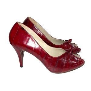 Leather Of The Sea Vintage Women’s Open Toe Heel Pump size 9.5 Burgundy Leather